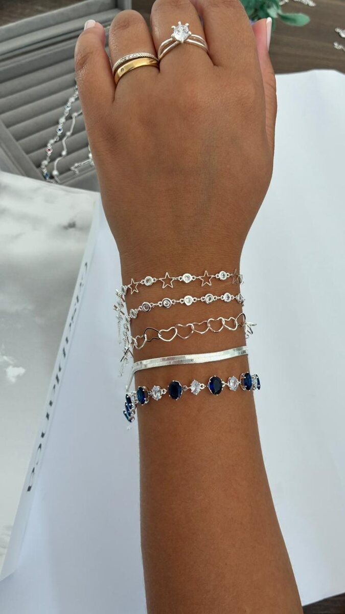 Composição de pulseiras e anel em Prata 925